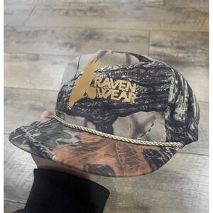 Vintage 90s Realtree Camo Rope Hat Brass Strapback‎ Raven Wear Made in Canada